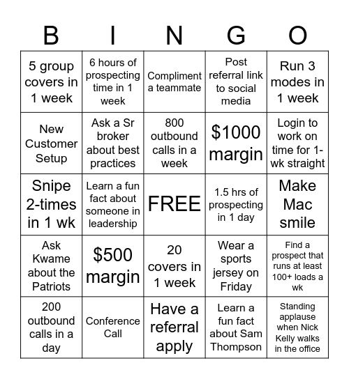 Team 6 BINGO Card