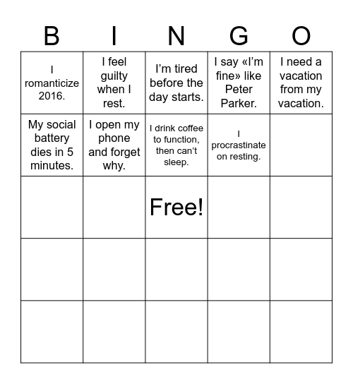 Untitled Bingo Card