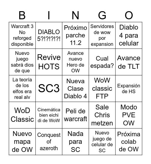 Bingo de Blizzcon todo fumao Bingo Card