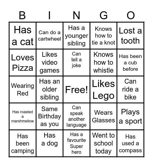 70th London Cub Bingo Card