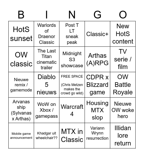 Blizzcon 2026 - Silverhands Bingo Card