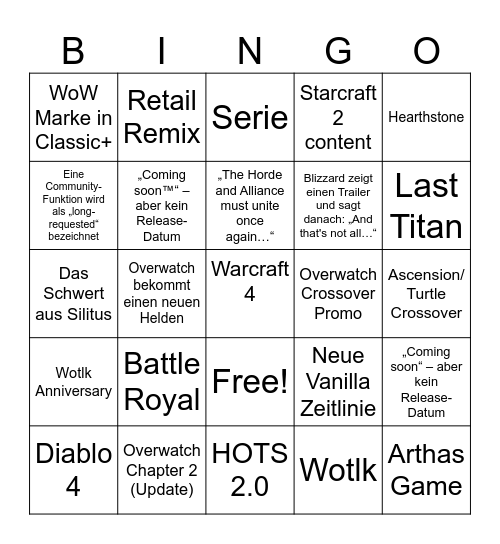 Blizzcon G Bingo Card