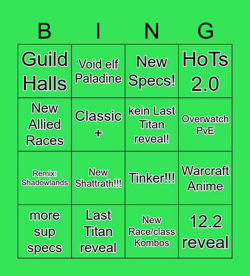 Blizzcon Bingo Card