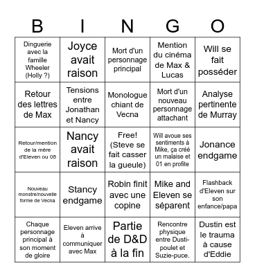 Bingo Stranger Things Bingo Card