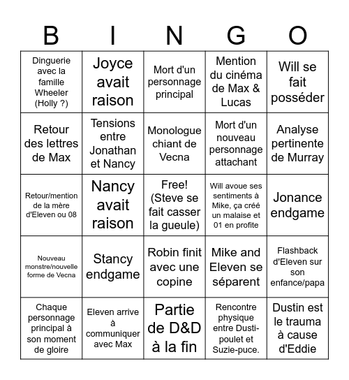 Bingo Stranger Things Bingo Card