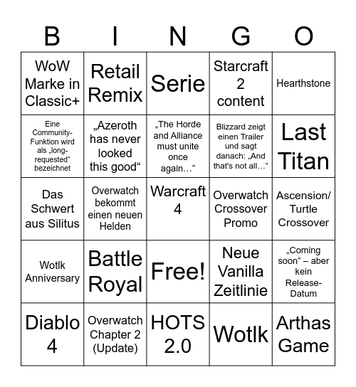 Blizzcon G Bingo Card