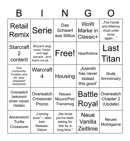 Blizzcon G Bingo Card