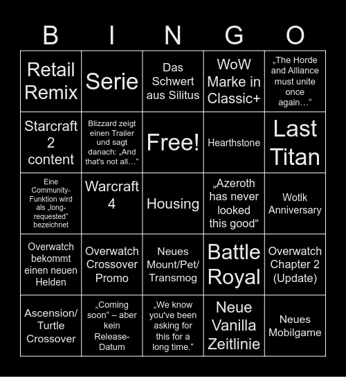 Blizzcon G Bingo Card