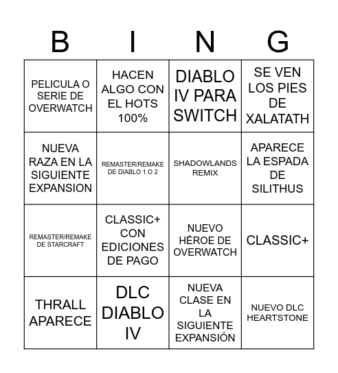 BINGO BLIZZCON Bingo Card