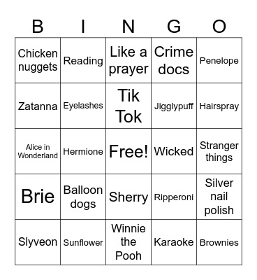 Kelsey Bingo Card