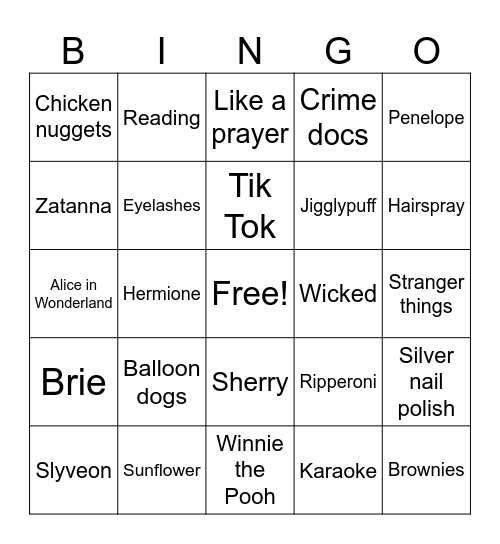 Kelsey Bingo Card