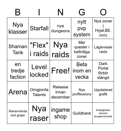 Classic + ? Bingo Card