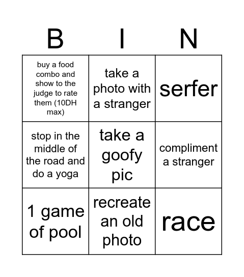side quests Bingo Card
