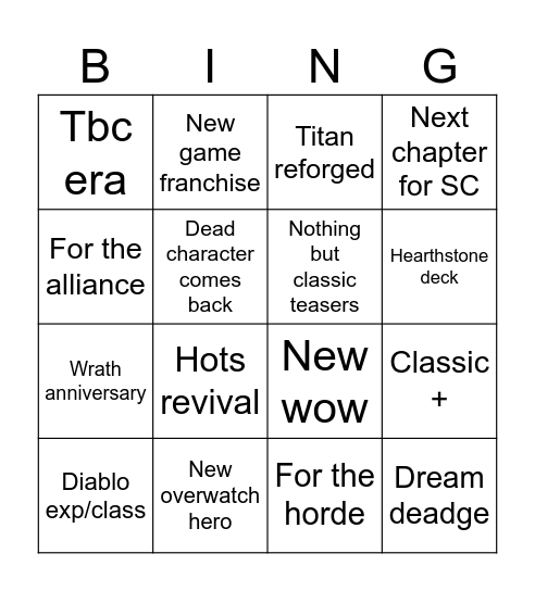 Blizzcon 26 Bingo Card