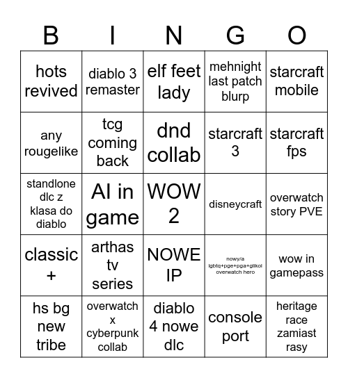 Blizzard bingo Card