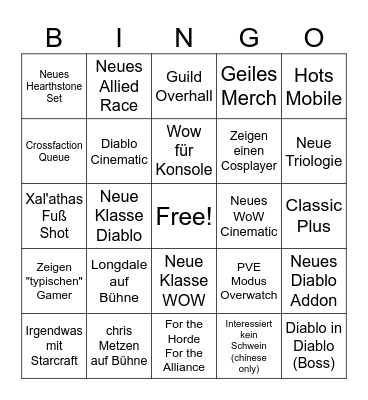 Blizzcon Bingo Card