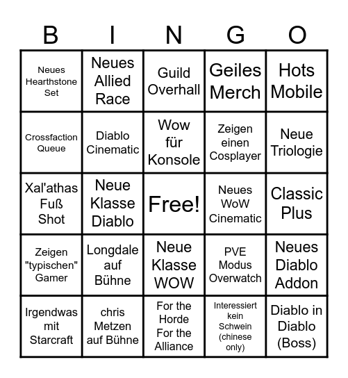 Blizzcon Bingo Card