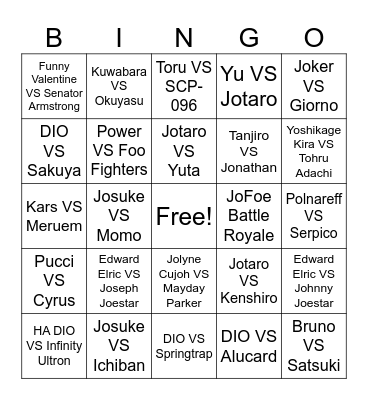 JoJo Was It Right Bingo Card