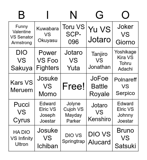 JoJo Was It Right Bingo Card