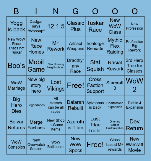Blizzcon WOW 2026 Bingo Card