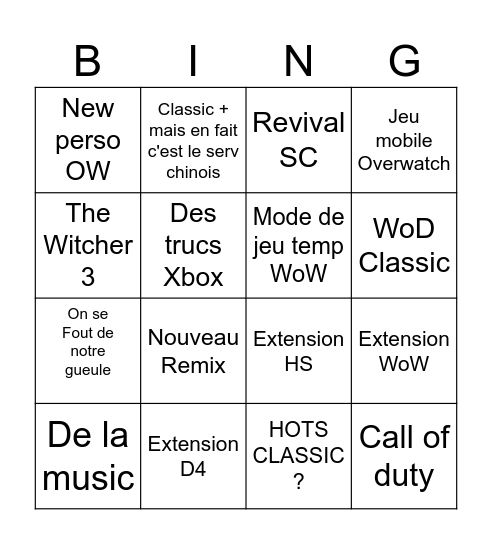 Blizzcon 2026 Bingo Card