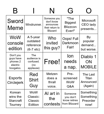 Blizzcon't Bingo Card
