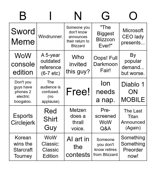 Blizzcon't Bingo Card