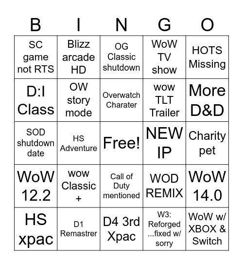 Untitled Bingo Card