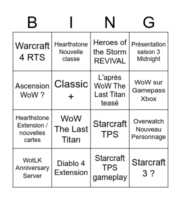 Blizzcon 2026 Bingo Card