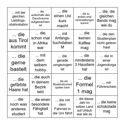 Finde eine Person, ... Bingo Card
