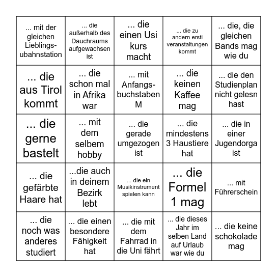 Finde eine Person, ... Bingo Card