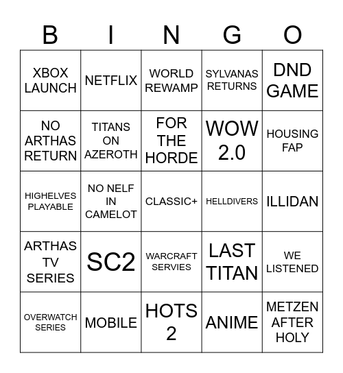 BLIZZCON 2026 Bingo Card