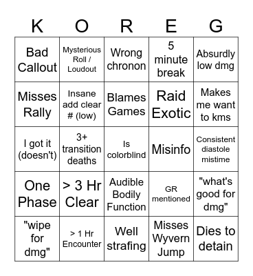EDP Bingo Card