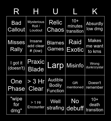 VOW Bingo Card