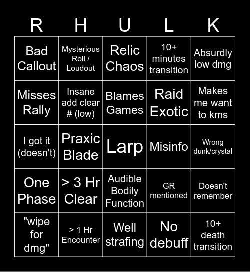 EDP Bingo Card