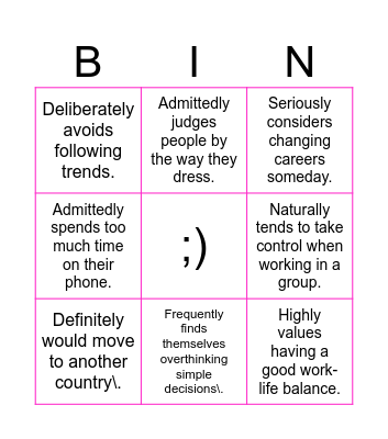 Untitled Bingo Card