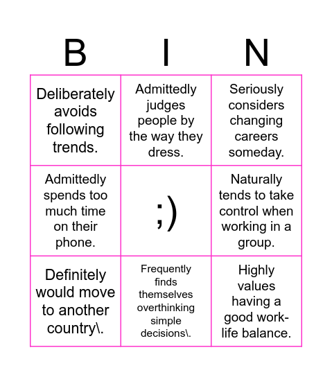 Untitled Bingo Card