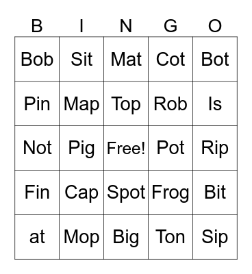 Short I, A, O Bingo Card
