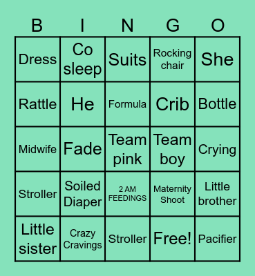 Gender Reveal Bingo Card