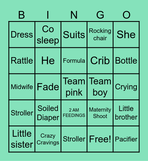 Gender Reveal Bingo Card