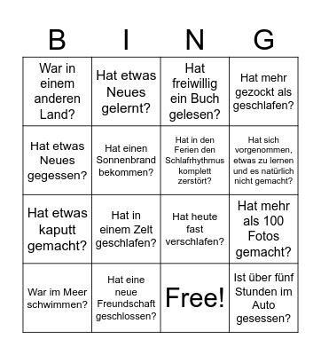 Ferien-Bingo: Wer... Bingo Card