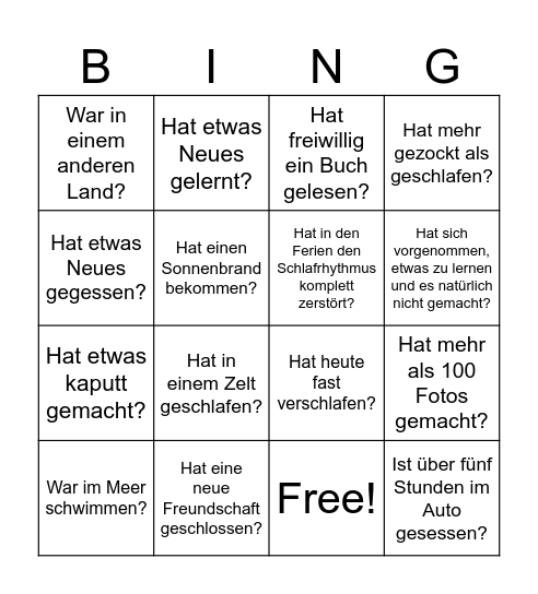 Ferien-Bingo: Wer... Bingo Card