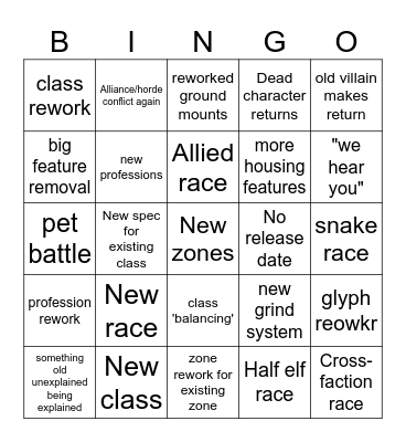 Wow blizzcon bingo Card