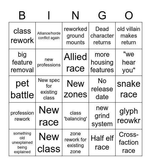 Wow blizzcon bingo Card