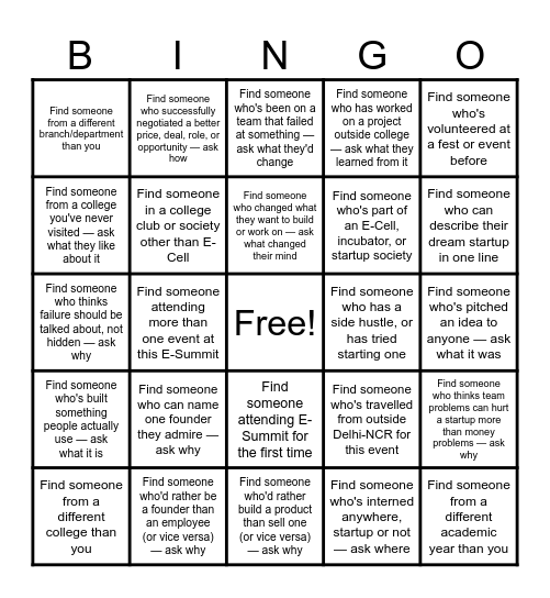 NETWORKING BINGO Card