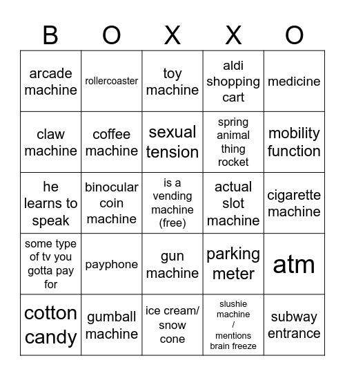 vending machine anime Bingo Card