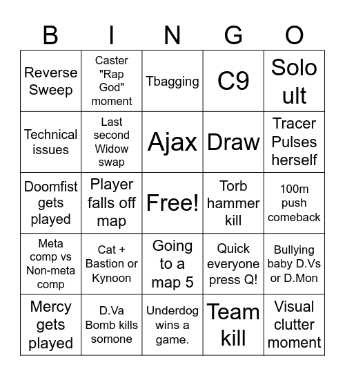 OWWC Bingo Card