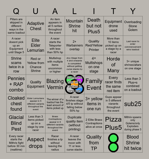 Loadout Race Bingo Card