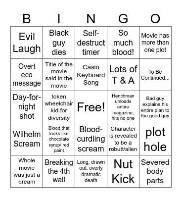 Bad Movie Night Bingo Card
