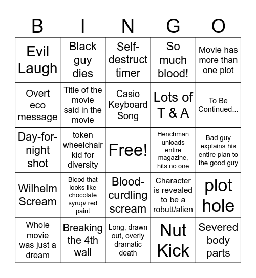 Bad Movie Night Bingo Card